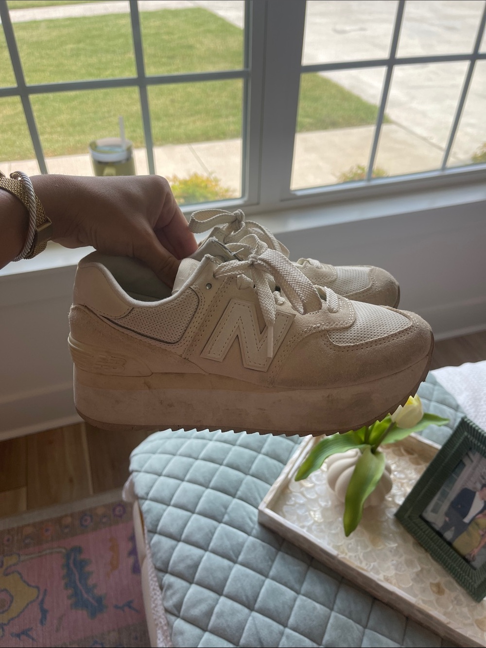 New Balance Women's Cream Platform Sneakers